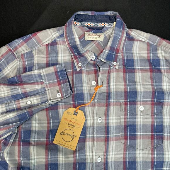 Weatherproof Vintage Mens Burnout Dove Blue Plaid Button Up Flannel Shirt Size M - Picture 1 of 7